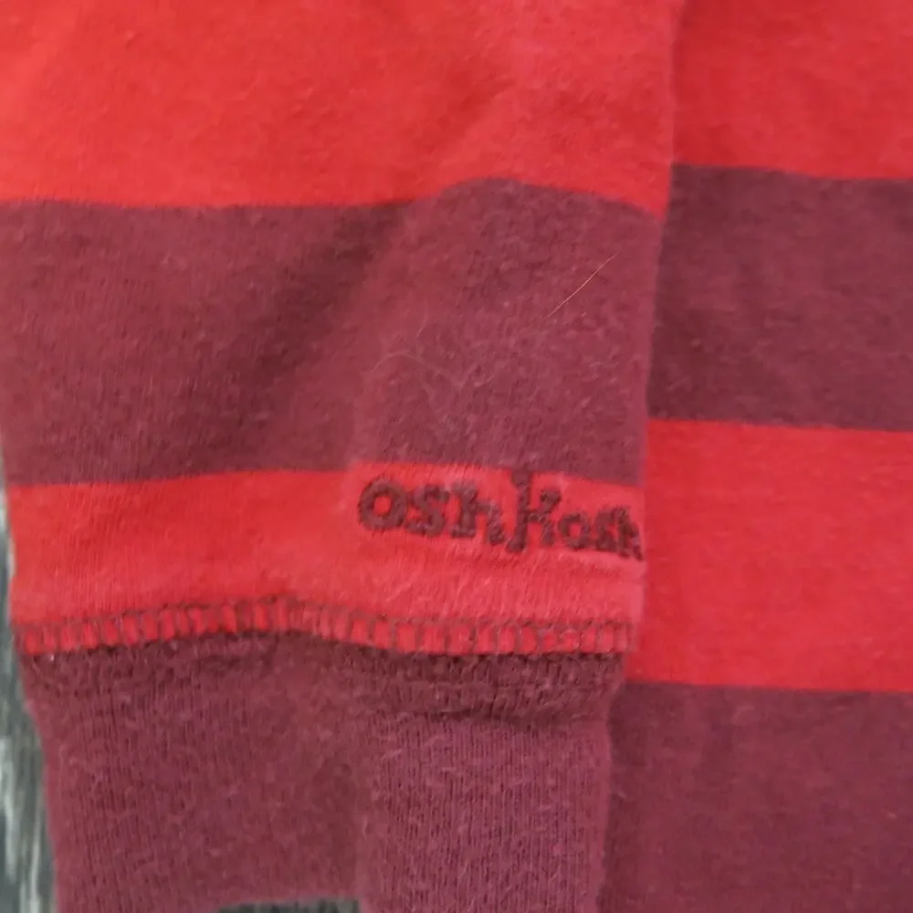 OSHKOSH Boys Shirt Long Sleeve Snaps Size 18 Months Red Stripe Casual Play